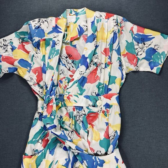 SILK STUDIO For Petites Maxi Dress 12 Vintage Tropical Floral 80s Coastal Summer - Picture 5 of 16